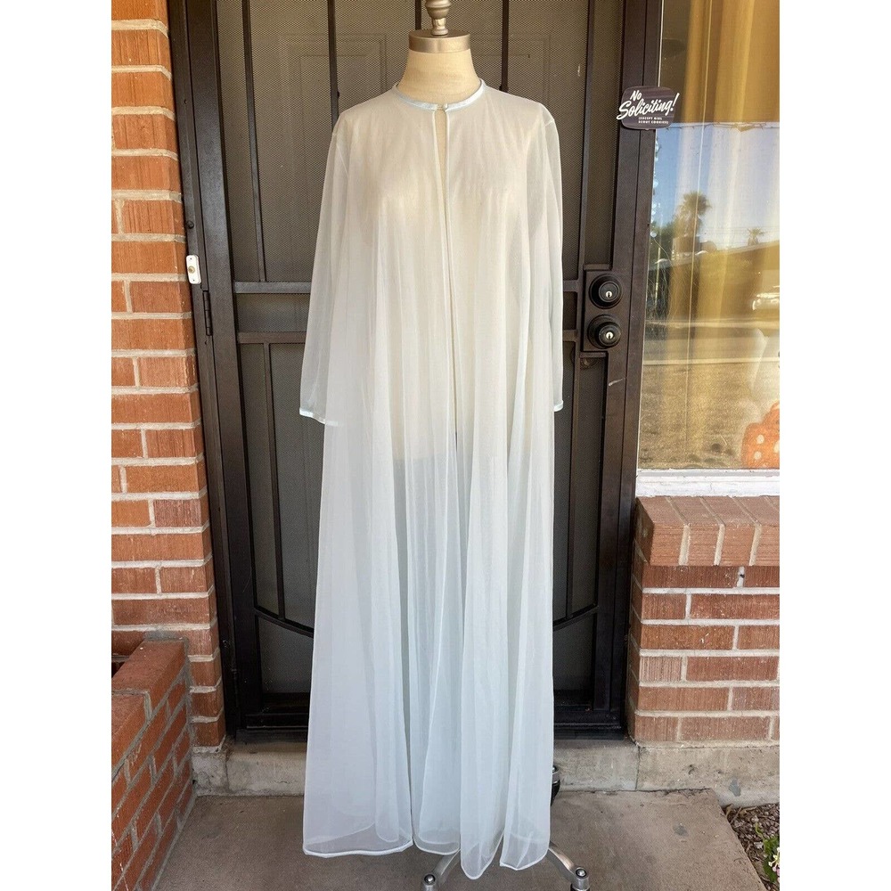 60s 70s Vanity Fair Dual-layer Blue Nylon Peignoir Duster- Size 36